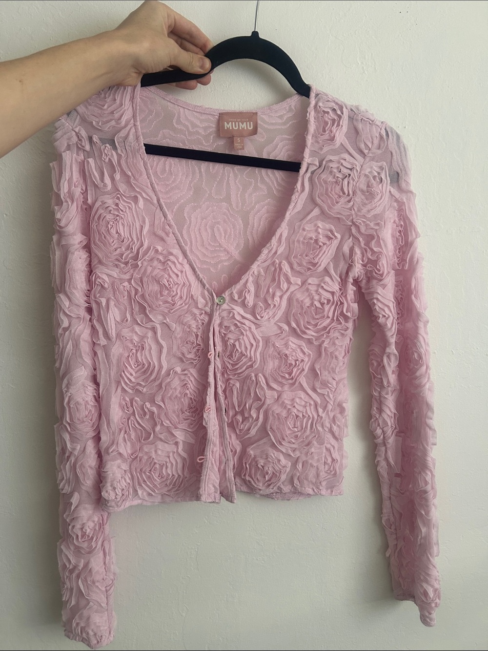 Show me Your Mumu Pink Rosette Lace Cardigan